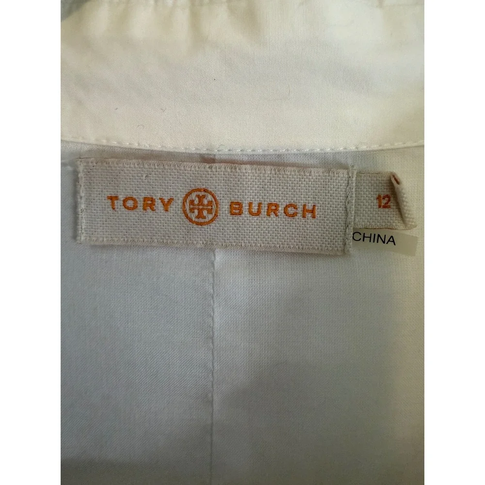 Tory Burch Pleated Shirtdress White 12 Cotton Short Sleeve 51131472 Classic